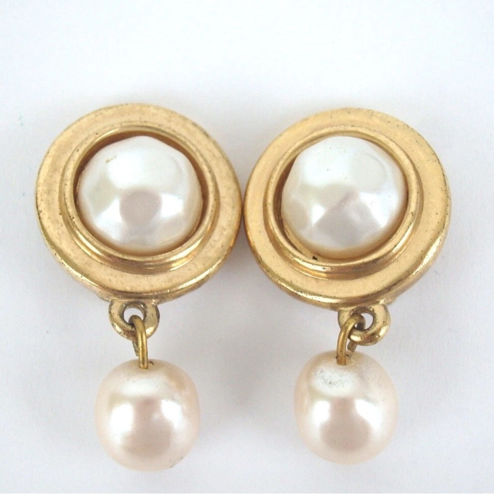 Authentic Givenchy Elegant Gold and Pearl Drop Earrings with COA